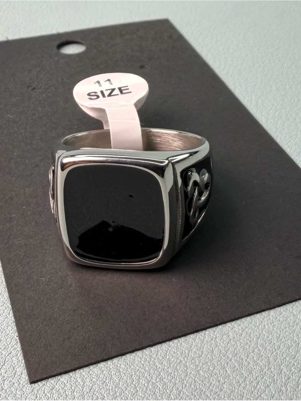 Men's Silver Black Onyx Signet Ring - Size 11